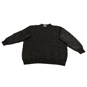Vintage Women's Sweater Size L Black Silver Metallic Shimmer American Pride